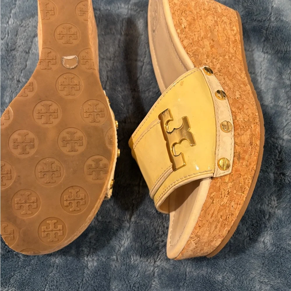 Tory Burch Yellow Cork Wedge Sandals - Picture 6 of 10